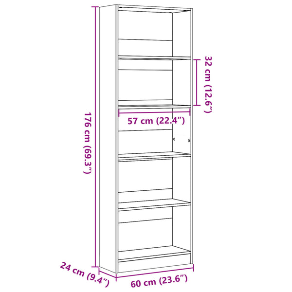 Bücherregal Räuchereiche 60x176 cm