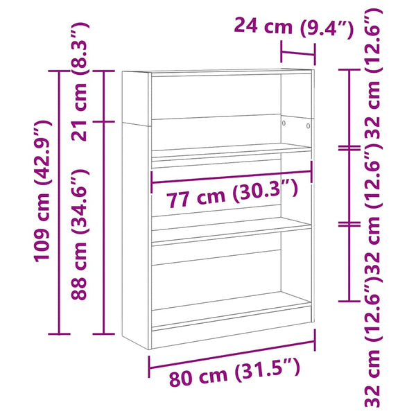 Bücherregal Grau Sonoma 80x24x109 cm