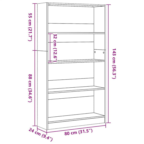Weißes Bücherregal 80x24x143 cm