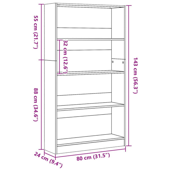 Bücherregal Braun Eichen-Optik 80x143 cm