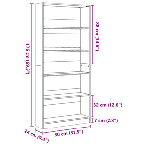 Bücherregal Weiß 80x24x176 cm