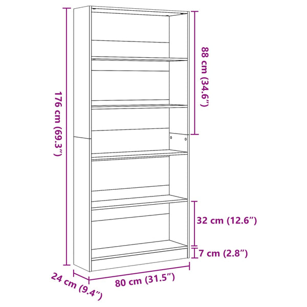 Bücherregal Grau Sonoma 80x176 cm