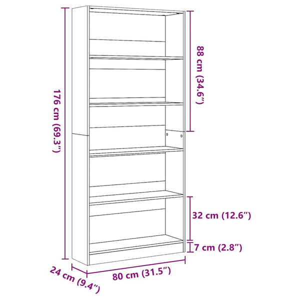 Bücherregal Altholz-Optik 80x176 cm