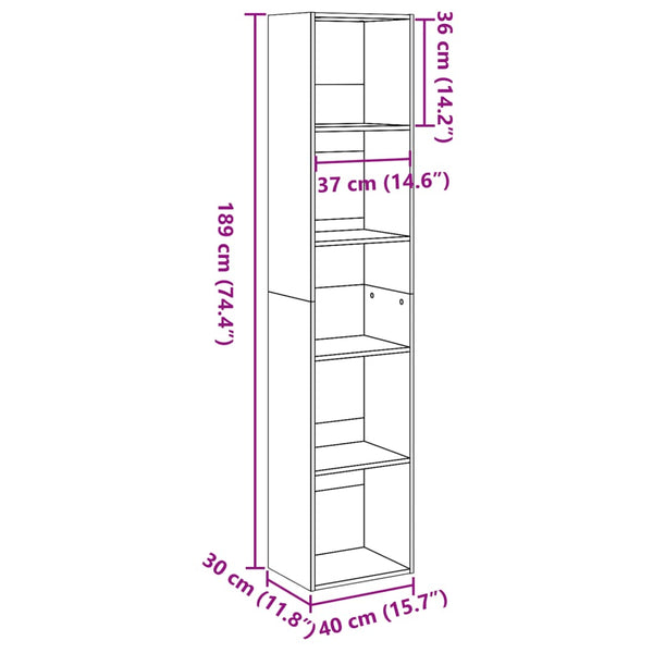 Bücherregal Altholz-Optik, 189 cm hoch