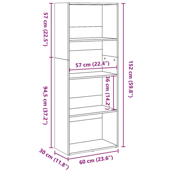 Bücherregal Betongrau 60x30x152 cm