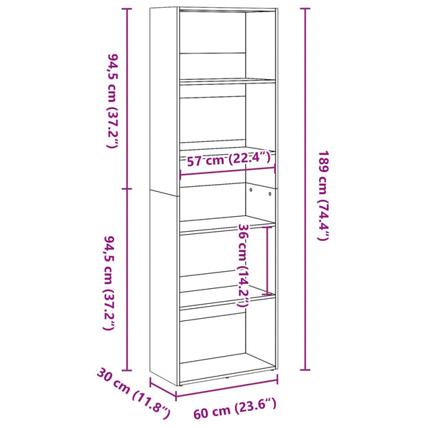 Bücherregal Weiß 60x30x189 cm