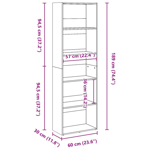 Bücherregal Sonoma Eiche 60x30x189 cm