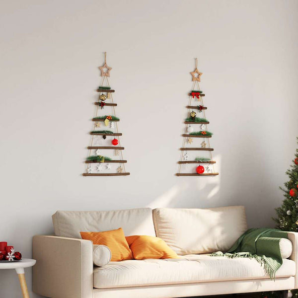 vidaXL Sapins de Noël suspendus avec étoiles 2 pcs 42x90 cm Bois de vigne