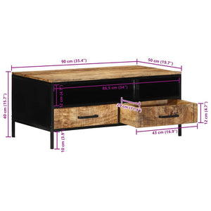 Couchtisch Braun Mango Massivholz Metall 90x50 cm