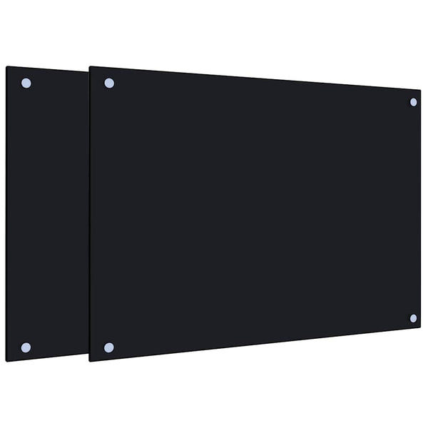 Küchenrückwand Hartglas Schwarz 70x50 cm, 2er-Set
