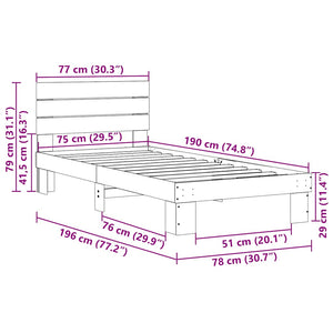 Massivholzbett Eiche 75x190 cm ohne Matratze