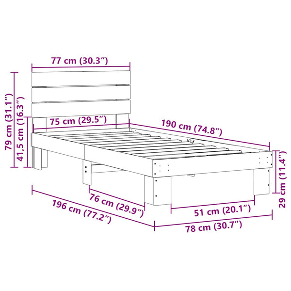 Massivholzbett Eiche 75x190 cm ohne Matratze