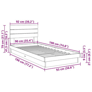 Massivholzbett Eiche 90x190 cm ohne Matratze