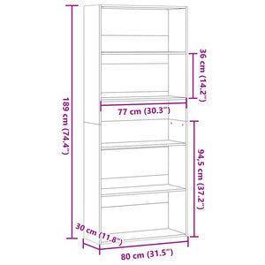 Schwarzes Bücherregal 80x30x189 cm
