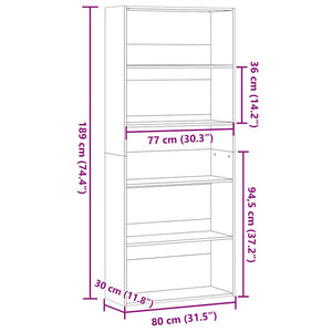 Bücherregal Altholz-Optik 80x30x189 cm