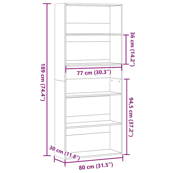 Bücherregal Altholz-Optik 80x30x189 cm