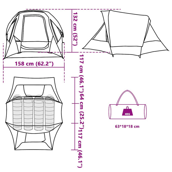 Campingzelt 4 Personen - Wasserdicht Blau