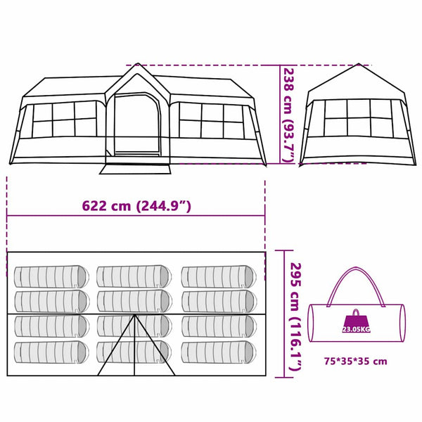 Großes Familienzelt mit Dach, Grün/Beige