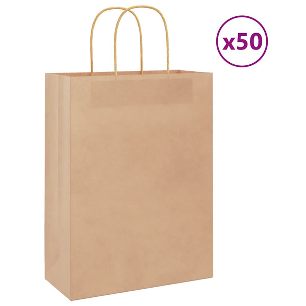 Braune Papiertragetaschen mit Henkeln, 50 Stk.