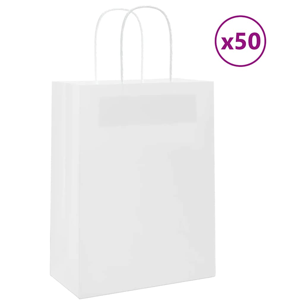 Weiße Papiertragetaschen mit Henkeln, 50 Stk.