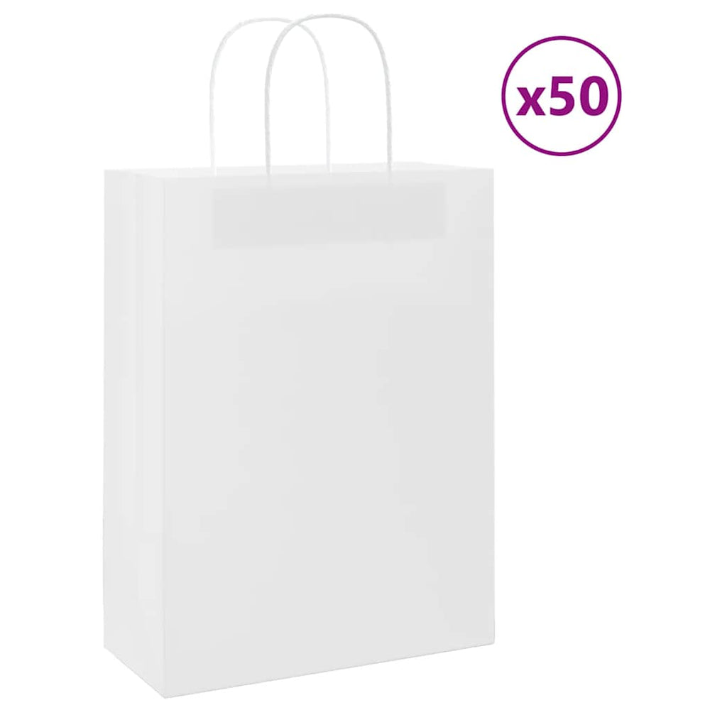Weiße Papiertragetaschen mit Henkeln, 50 Stk.
