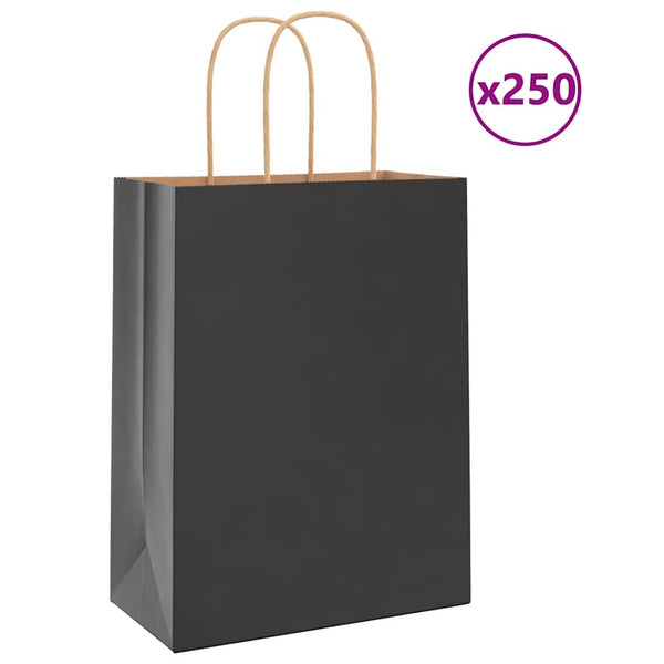 Schwarze Papiertragetaschen mit Henkel, 21x11x28 cm, 250 Stk.
