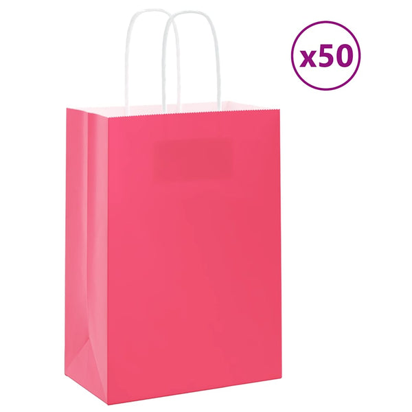 Rosa Papiertragetaschen mit Henkel, 50 Stk. 15x8x21cm