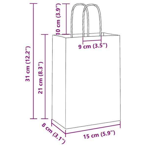 Rosa Papiertragetaschen mit Henkel, 50 Stk. 15x8x21cm