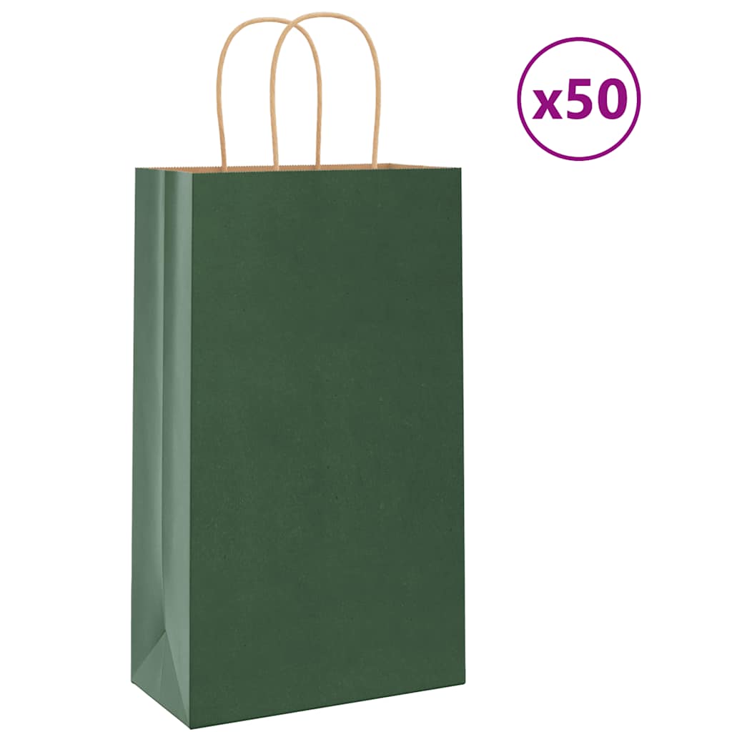 Grüne Papiertragetaschen mit Henkel, 50 Stk.
