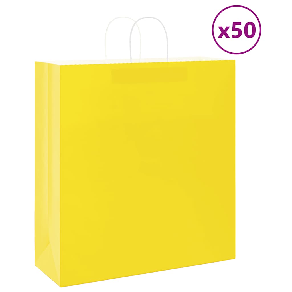 Gelbe Papiertragetaschen mit Henkeln, 50 Stk.