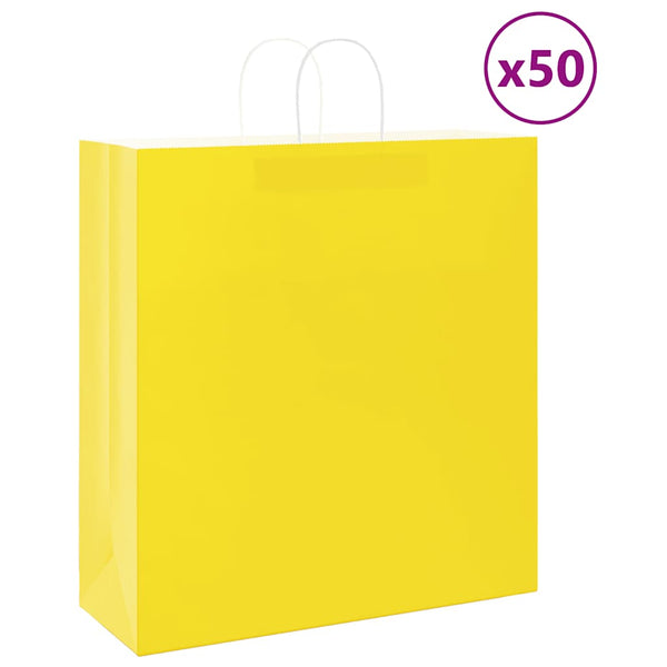 Gelbe Papiertragetaschen mit Henkeln, 50 Stk.