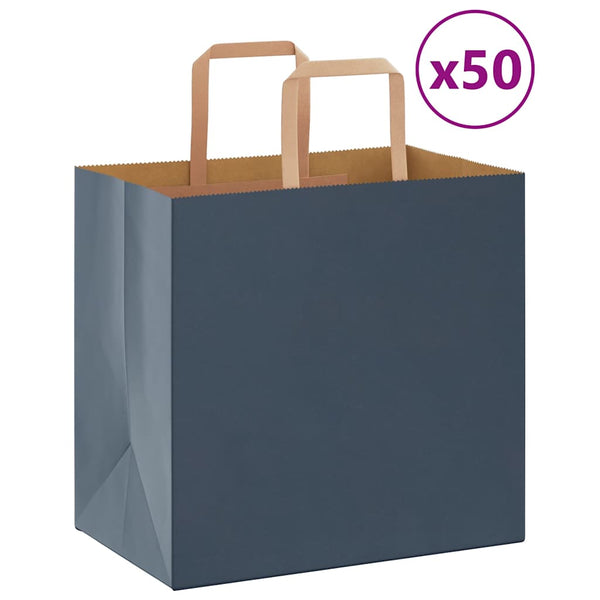 Blaue Papiertragetaschen mit Henkel, 50 Stk. 26x17x25 cm