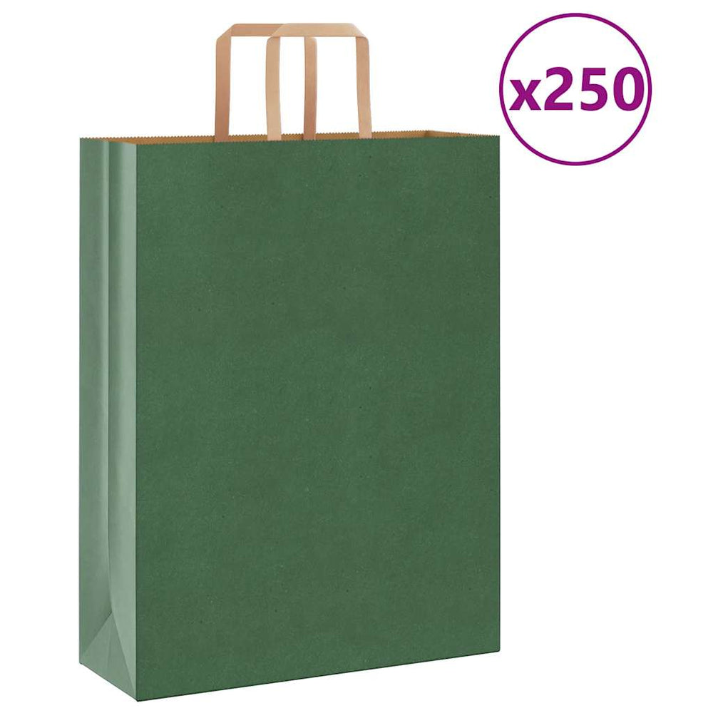 250 Grüne Papiertragetaschen mit Henkeln 32x12x42 cm