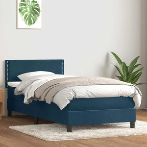 vidaXL Lit boxspring avec matelas Velours bleu foncé 100x210 cm