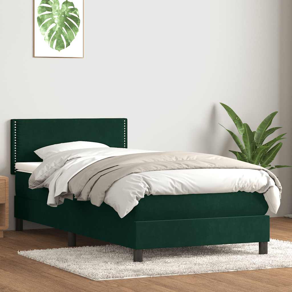 vidaXL Lit coffre avec matelas Vert foncé 100x220 cm Velours