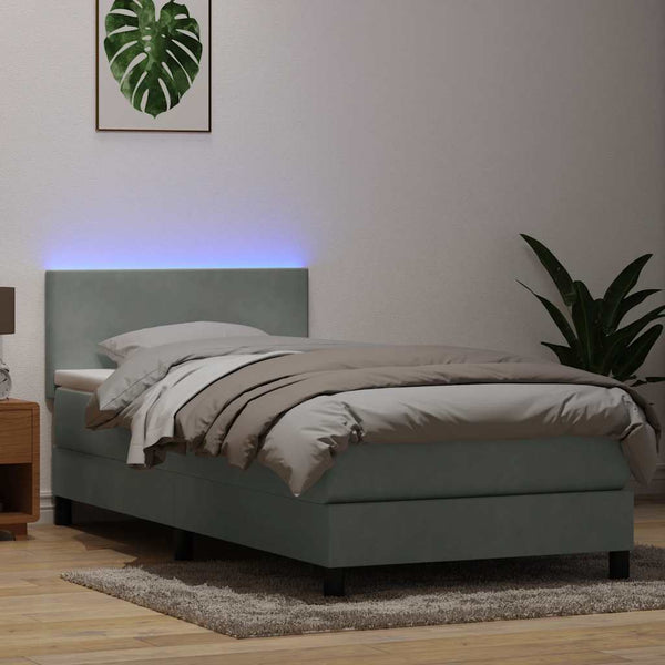 Boxspringbett mit LED Hellgrau 80x210 cm Samt