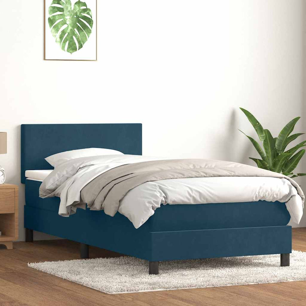 vidaXL Lit à ressorts avec matelas et LED Bleu foncé 80x210 cm Velours