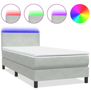 Boxspringbett mit LED Hellgrau 90x210 cm Samt