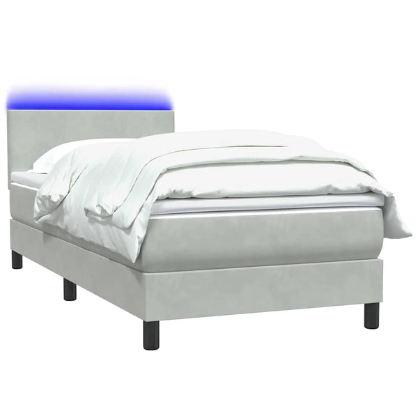 Boxspringbett mit LED Hellgrau 90x210 cm Samt