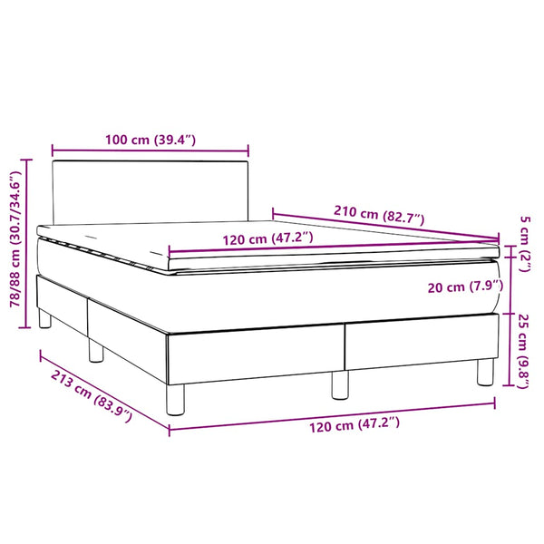 Boxspringbett mit Matratze & LED Hellgrau 120x210 cm