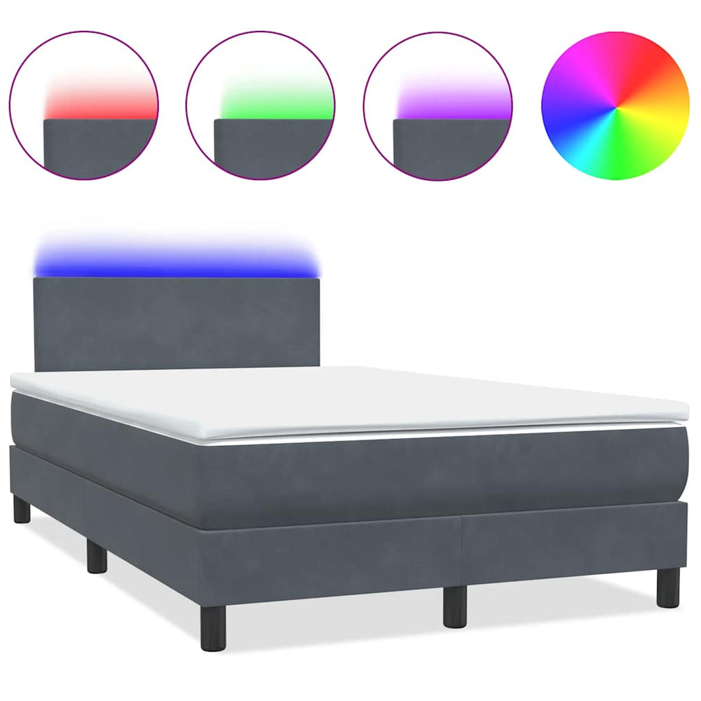 vidaXL Lit tapissier avec matelas et LED Gris foncé 120x210 cm Velours