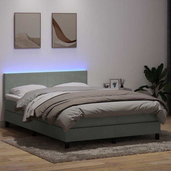 Boxspringbett mit Matratze & LED Hellgrau 140x210 cm