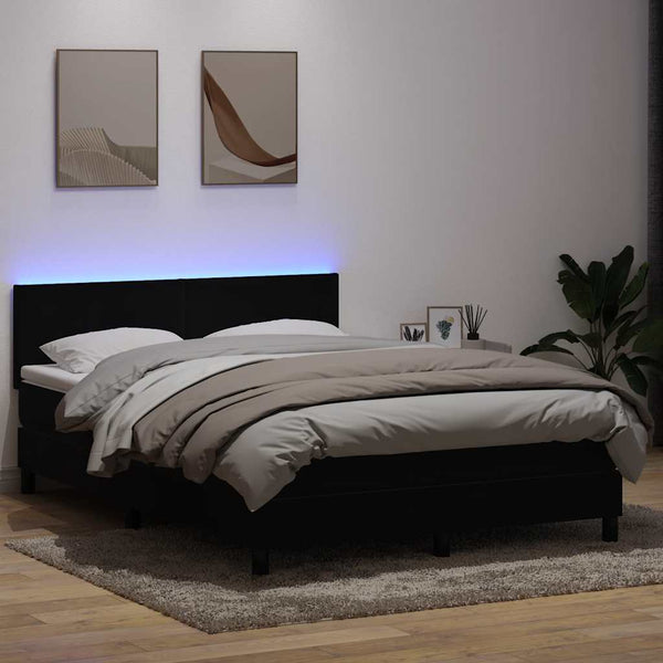 Boxspringbett mit LED Schwarz 140x210 cm Samt