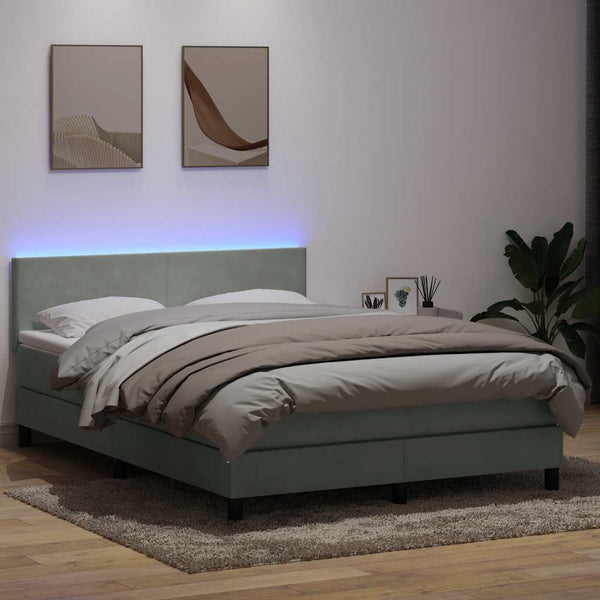 Boxspringbett mit LED Hellgrau 160x210 cm Samt