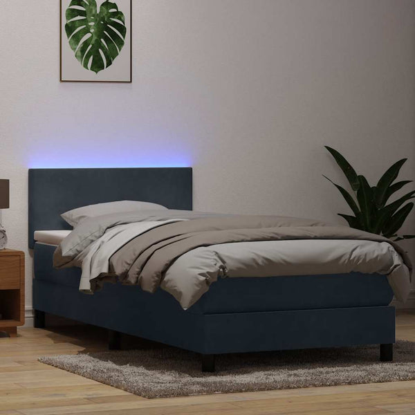 Boxspringbett mit LED Dunkelgrau 90x220 cm Samt