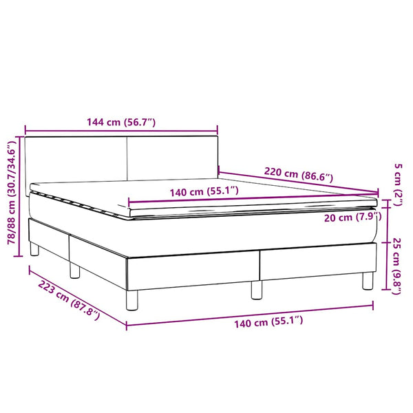 Boxspringbett mit Matratze & LED Hellgrau 140x220 cm