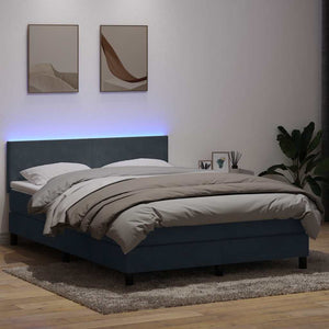 Boxspringbett mit Matratze & LED 140x220 cm Dunkelgrau Samt