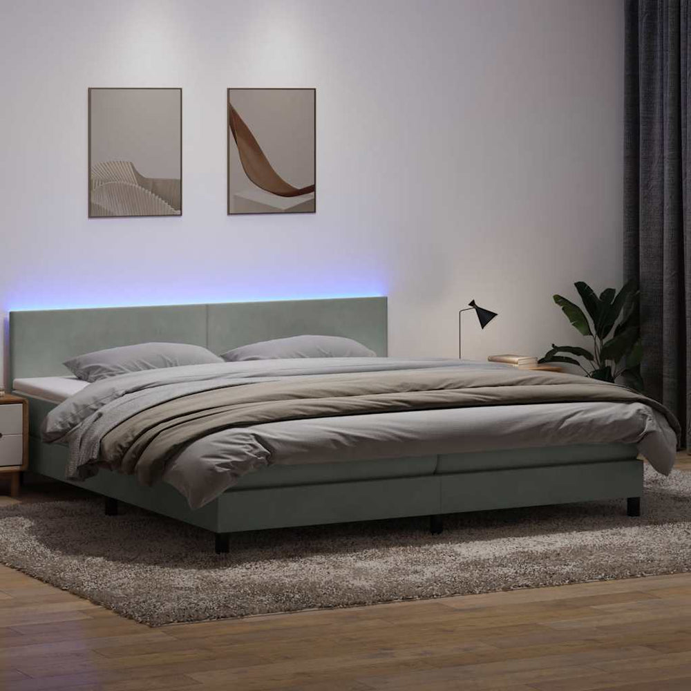 Boxspringbett mit Matratze & LED Hellgrau 200x220 cm