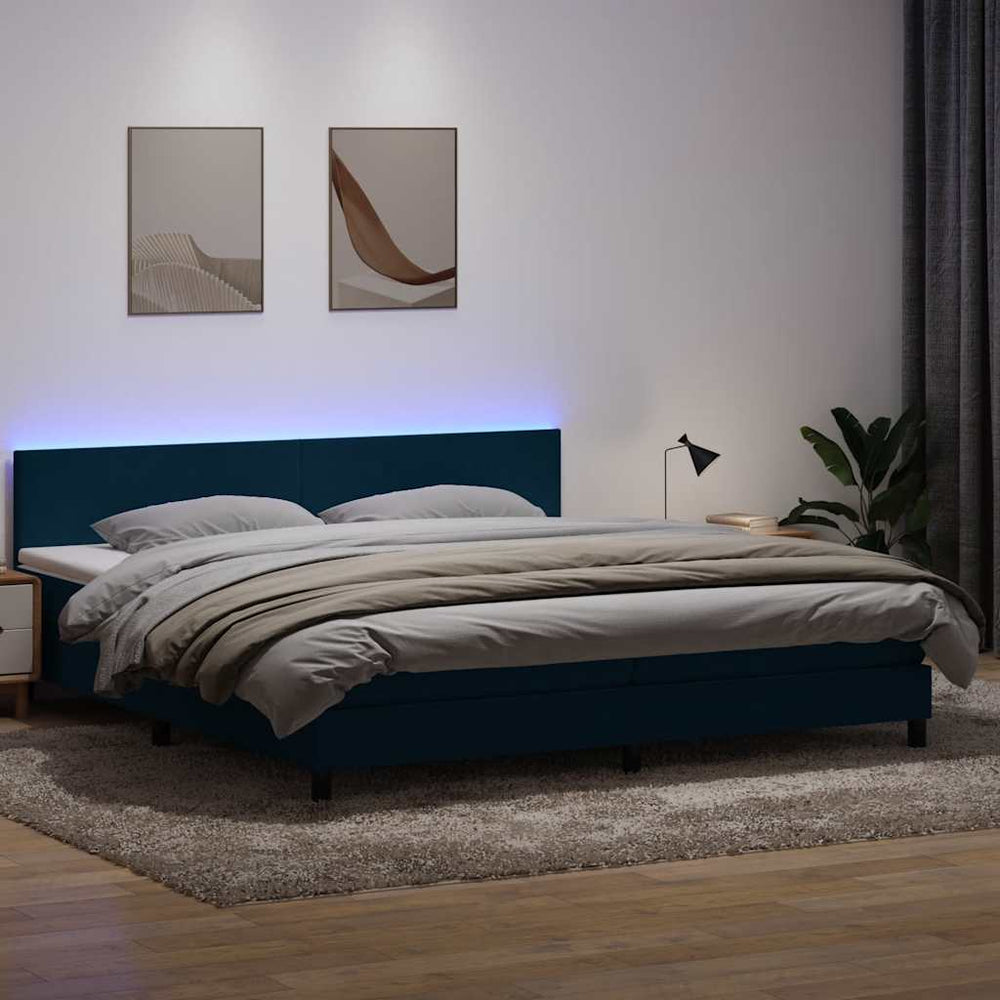 Boxspringbett mit LED 200x220 cm Dunkelblau Samt