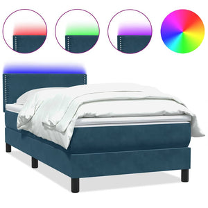 Boxspringbett mit LED 100x210 cm Dunkelblau Samt